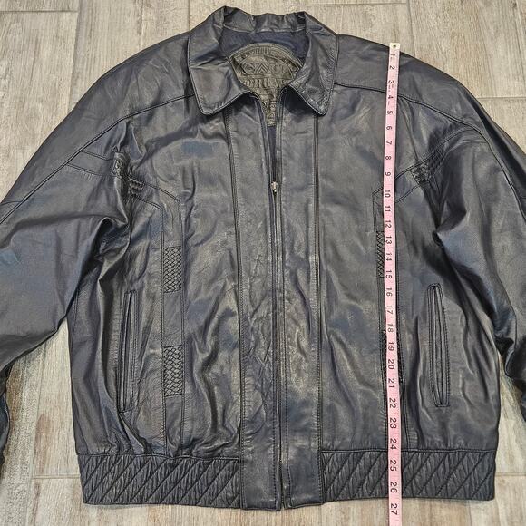 Vintage Torras Leather Jacket Mens Size XL Black Zip Front Bomber Spain Retro - Picture 3 of 15